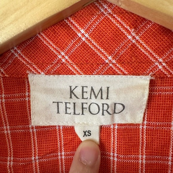 NWOT KEMI TELFORD Knit Orange Plaid Button-Down Shirt - Picture 5 of 9